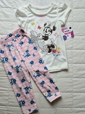 Disney Minnie Mouse Pink Floral & Blue Stripe Pajama Set